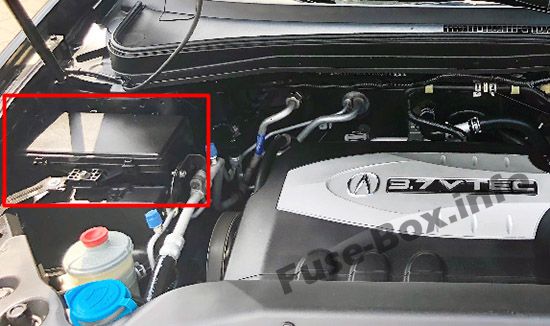 Acura MDX (YD2; 2007, 2008, 2009, 2010, 2011, 2012, 2013) Sigorta kutusunun yeri Sigortaların motor bölmesindeki yeri: Acura MDX (YD2; 2007, 2008, 2009, 2010, 2011, 2012, 2013)