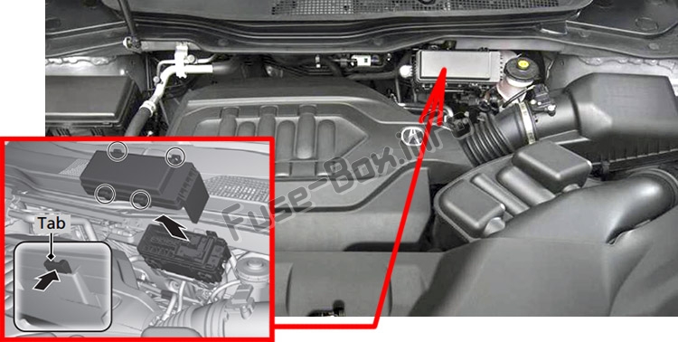 Sigortaların motor bölmesindeki yeri: Acura MDX (YD3; 2014-2018)