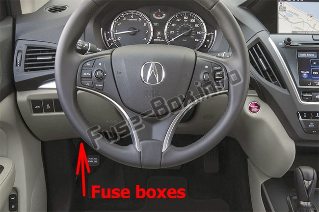 Sigortaların yolcu bölmesindeki yeri: Acura MDX (YD3; 2014-2018)