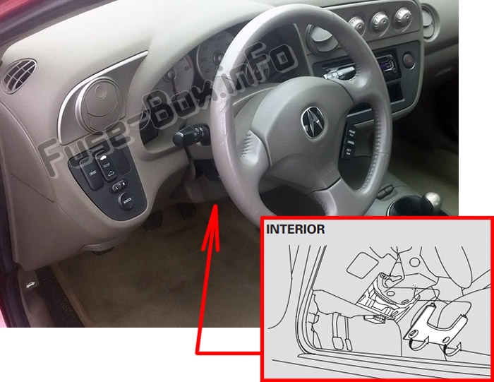 Sigortaların yolcu bölmesindeki yeri: Acura RSX (2002-2006)