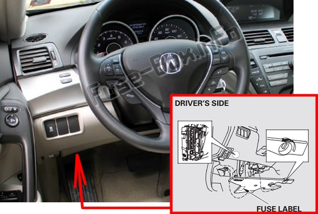 Sigortaların yolcu bölmesindeki yeri: Acura TL (UA8 / UA9; 2009-2014)