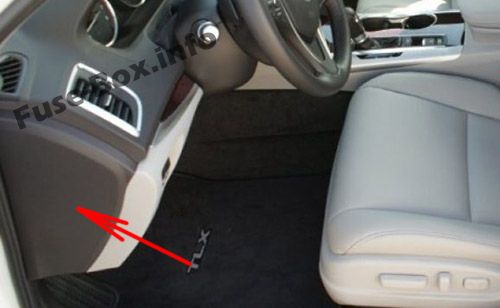 Acura TLX (2014, 2015, 2016, 2017, 2018, 2019 -...) Sigorta kutusunun yeri Sigortaların yolcu bölmesindeki yeri: Acura TLX (2014, 2015, 2016, 2017, 2018, 2019 -...)