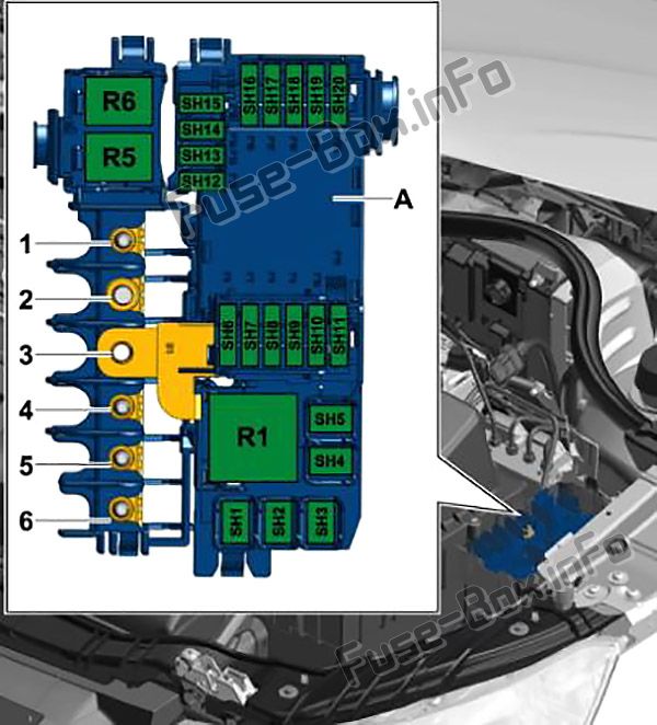 Audi A1 (8X; 2010, 2011, 2012, 2013, 2014, 2015, 2016, 2017, 2018) Sigorta kutusunun şeması Elektr10ik kutudaki sigortalar: Audi A1 (8X; 2010, 2011, 2012, 2013, 2014, 2015, 2016, 2017, 2018)