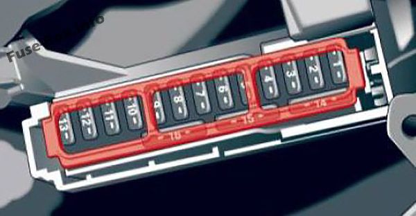 Audi A4 / S4 (B9 / 8W; 2017) Sigorta kutusunun şeması Sigorta kutusunun şeması (kokpit sürücüsü tarafı): Audi A4 / S4 (B9 / 8W; 2017)