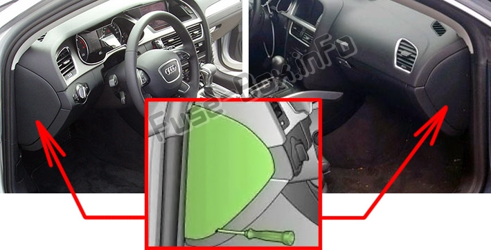 Sigortaların yolcu bölmesindeki yeri: Audi A5 / S5 (2010-2016)
