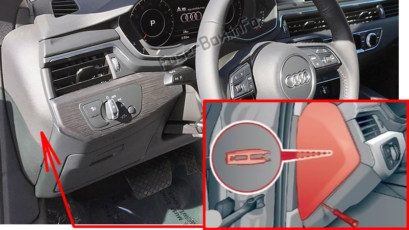 Sigortaların yolcu bölmesindeki yeri: Audi A5 / S5 (2017-2020 ...)