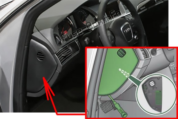 Sigortaların yolcu bölmesindeki yeri (sol): Audi A6 / S6 (2008-2011)