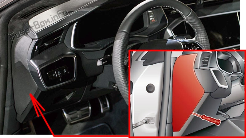 Sigortaların yolcu bölmesindeki yeri: Audi A7 / S7 (2018, 2019, 2020 ...)
