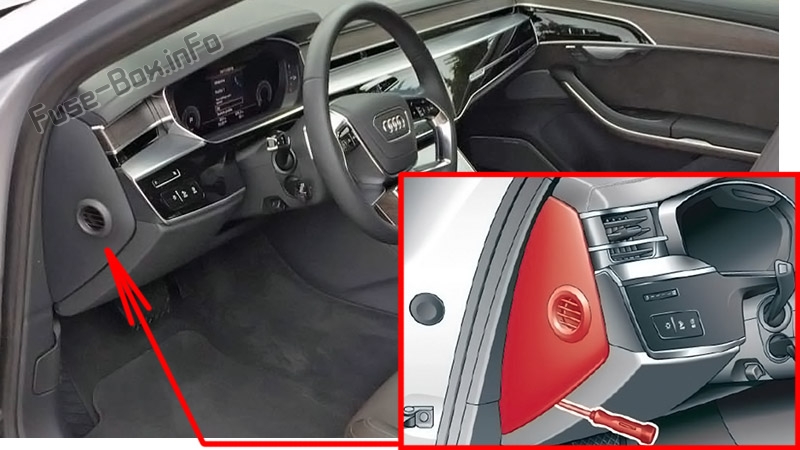 Sigortaların yolcu bölmesindeki yeri: Audi A8 / S8 (2018-2020 ...)
