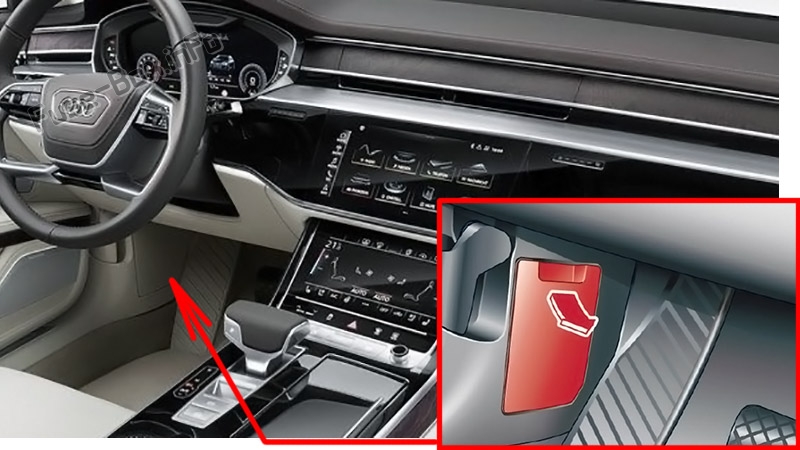 Sigortaların yolcu bölmesindeki yeri: Audi A8 / S8 (2018-2020 ...)