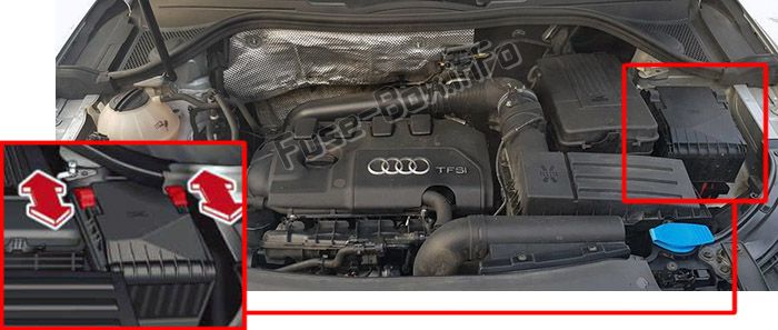 Sigortaların motor bölmesindeki yeri: Audi Q3 (8U; 2011, 2012, 2013, 2014, 2015, 2016)