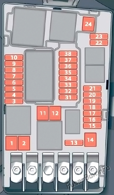 Kaputun altındaki sigorta kutusunun şeması: Audi Q3 (2018, 2019, 2020 ..)