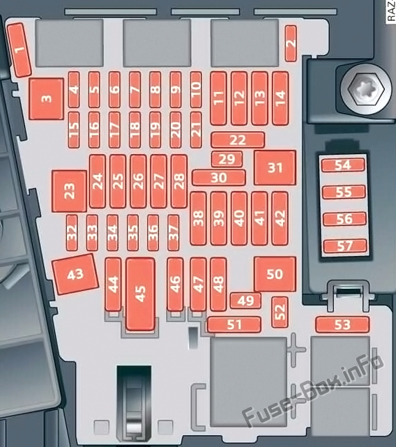 Pano sigorta kutusunun şeması: Audi Q3 (2018, 2019, 2020 ..)