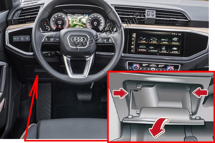 Sigortaların yolcu kabinindeki yeri (LHD): Audi Q3 (2018-2020 ..)