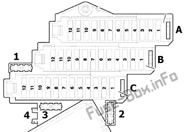 Audi Q7 (4L; 2007, 2008, 2009, 2010, 2011, 2012, 2013, 2014, 2015) Sigorta kutusunun şeması Sigorta kutusunun şeması (ön panelin sol tarafı): Audi Q7