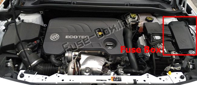 Sigortaların motor bölmesindeki yeri: Buick Cascada (2016, 2017, 2018, 2019-..)