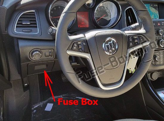 Sigortaların yolcu bölmesindeki yeri: Buick Cascada (2016, 2017, 2018, 2019-..)