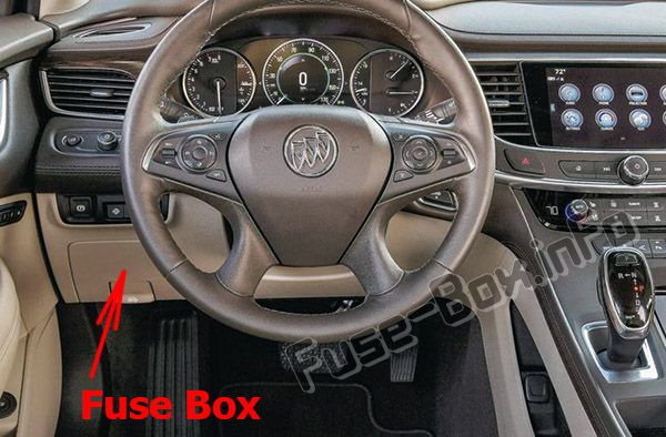 Sigortaların yolcu bölmesindeki yeri: Buick LaCrosse (2017, 2018, 2019- ..)