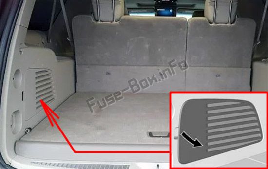 Sigortaların bagajdaki yeri: Cadillac Escalade (2015, 2016, 2017, 2018-..)