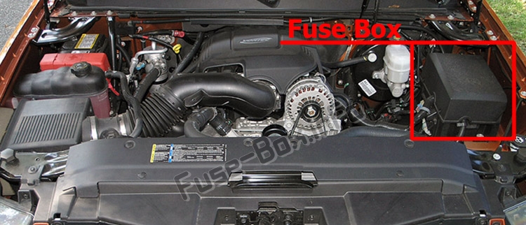 Sigortaların motor bölmesindeki yeri: Chevrolet Avalanche (GMT900; 2007-2013)