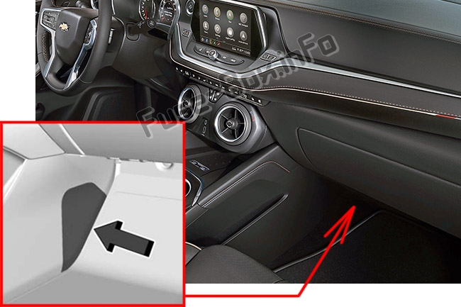 Sigortaların yolcu bölmesindeki yeri: Chevrolet Blazer (2019- ..)