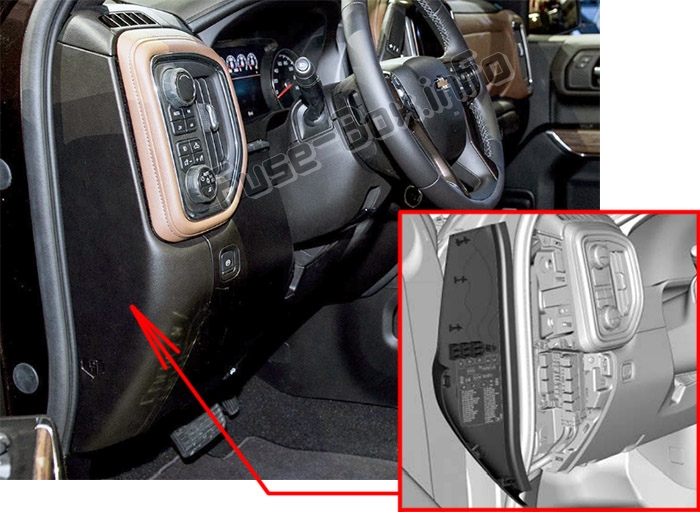 Sigortaların yolcu bölmesindeki yeri (sol): Chevrolet Silverado (2019)