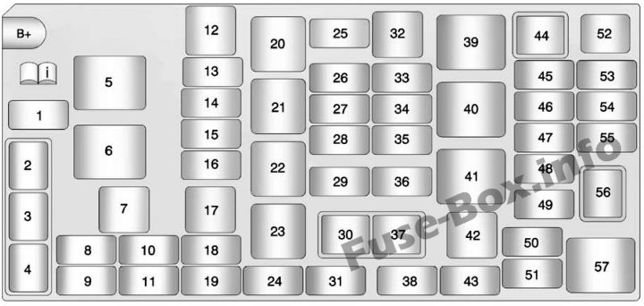 Kaputun altındaki sigorta kutusunun şeması: Chevrolet Spark (2010, 2011, 2012, 2013, 2014, 2015)