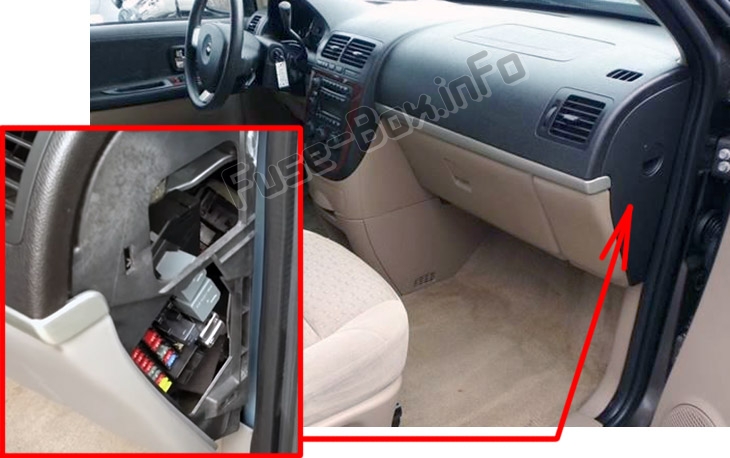 Sigortaların yolcu bölmesindeki yeri: Chevrolet Uplander (2005-2008)