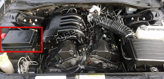 Sigortaların motor bölmesindeki yeri: Chrysler 300 / 300C (2008, 2009, 2010)