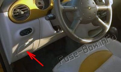 Sigortaların yolcu bölmesindeki yeri: Chrysler PT Cruiser (2001, 2002, 2003, 2004, 2005)