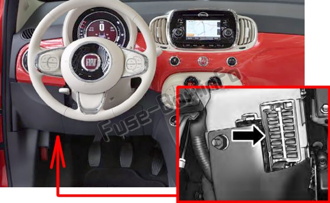 Sigortaların yolcu bölmesindeki yeri: Fiat 500 / 500C (2008-2018)