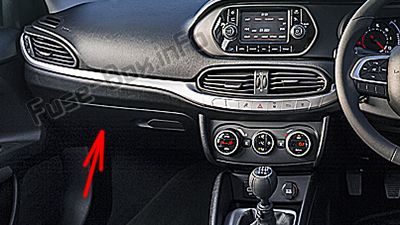 Sigortaların yolcu kabinindeki yeri (RHD): Fiat Tipo (2016, 2017, 2018, 2019-..)