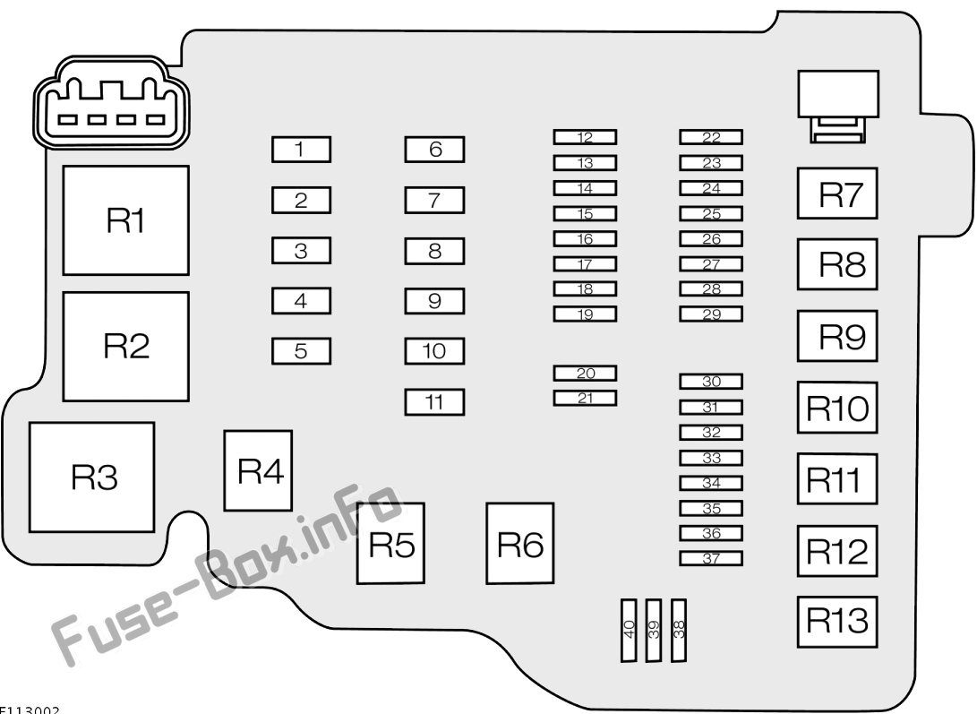 Kaputun altındaki sigorta kutusunun şeması: Ford B-MAX (2012, 2013, 2014, 2015, 2016, 2017)