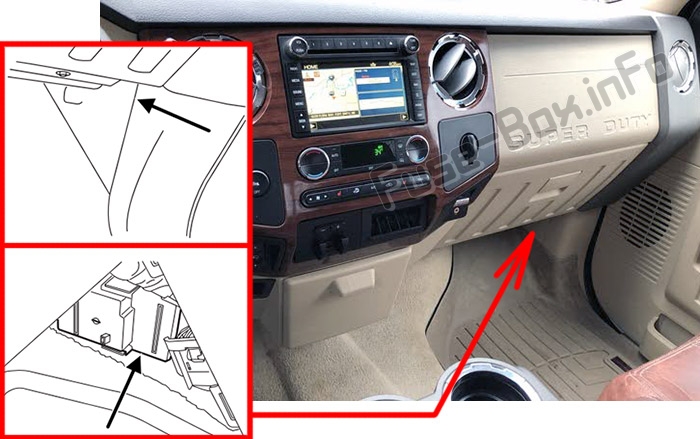 Sigortaların yolcu kabinindeki yeri: Ford F-250 / F-350 / F-450 / F-550 (2013-2015)