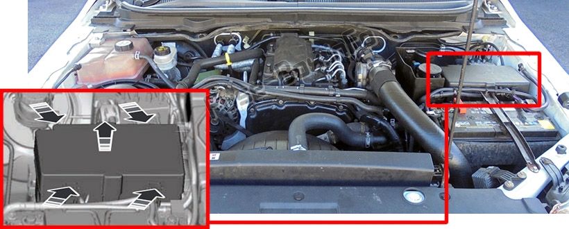 Sigortaların motor bölmesindeki yeri: Ford Ranger (2012-2015)