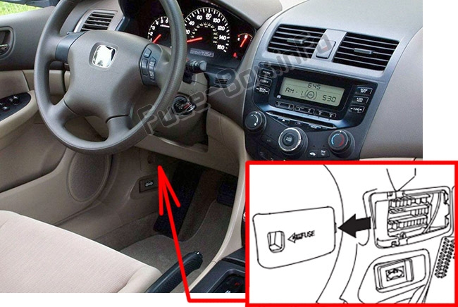 Sigortaların yolcu bölmesindeki yeri: Honda Accord Hybrid (2005-2006)