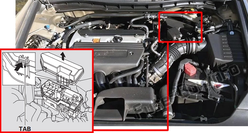 Sigortaların motor bölmesindeki yeri: Honda Accord (2008-2012)
