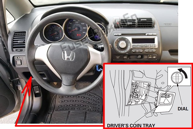 Sigortaların yolcu bölmesindeki yeri: Honda Fit (GD; 2007-2008)