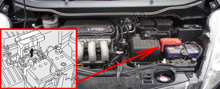 Sigortaların motor bölmesindeki yeri: Honda Fit (GE; 2009-2014)