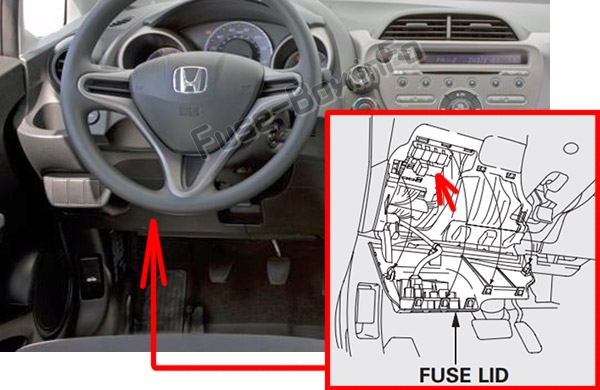 Sigortaların yolcu bölmesindeki yeri: Honda Fit (GE; 2009-2014)