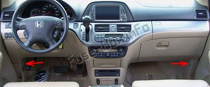 Sigortaların yolcu bölmesindeki yeri: Honda Odyssey (2005-2010)