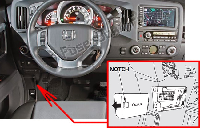 Sigortaların yolcu bölmesindeki yeri: Honda Ridgeline (2006-2014)
