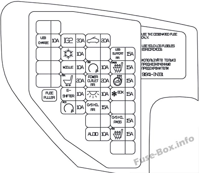 Pano sigorta kutusu şeması (sağ taraf): Hyundai Equus / Centennial (2013, 2014, 2015)