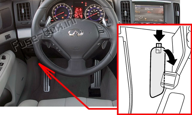 Sigortaların yolcu bölmesindeki yeri: Infiniti G25 / G35 / G37 / Q40 (2006-2015)