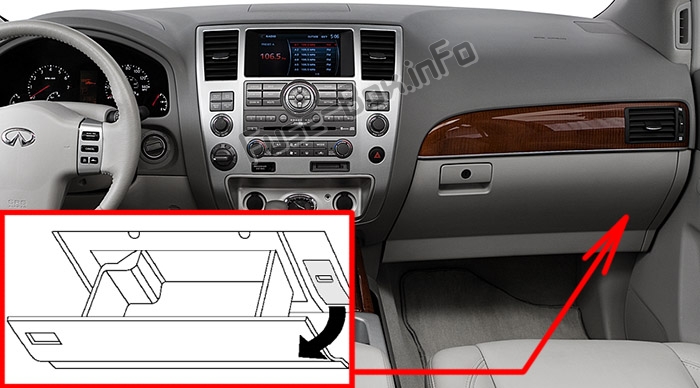 Sigortaların yolcu bölmesindeki yeri: Infiniti QX56 (2008-2010)