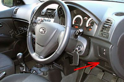Sigortaların yolcu bölmesindeki yeri (RHD): KIA Picanto (2004-2007)