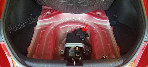Akü kutusu sigorta paneli konumu: KIA Stinger (2018, 2019 -...)