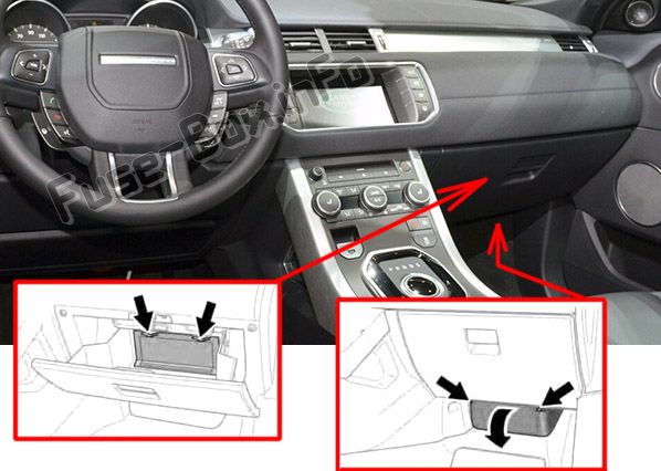 Sigortaların yolcu bölmesindeki yeri: Land Rover Range Rover Evoque (2012-2019)