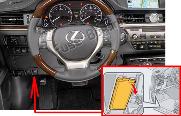 Sigortaların yolcu bölmesindeki yeri: Lexus ES250 / ES350 / ES350h (XV60 / AVV60; 2012-2015)
