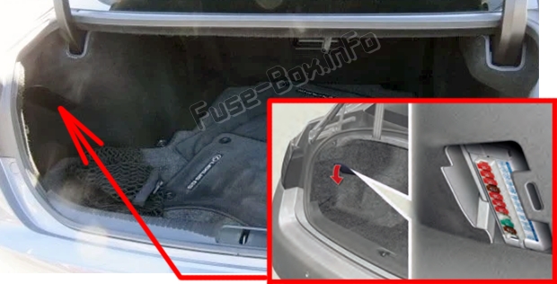 Sigortaların bagajdaki yeri: Lexus GS350 / GS430 / GS460 (2007-2011)